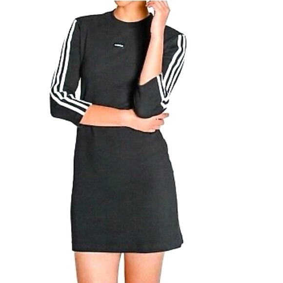Adidas black white stripe ribbed sweater dress size Medium - Picture 3 of 7